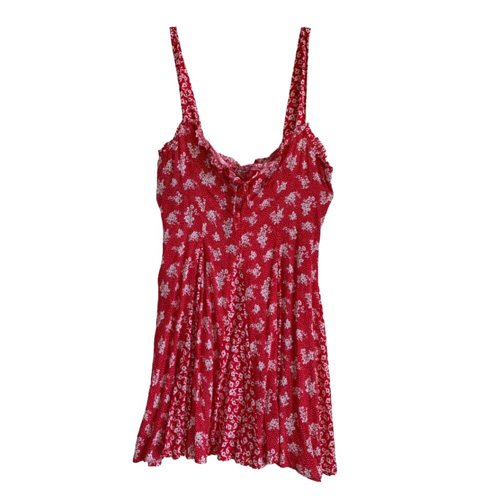 NWT FREE PEOPLE Red Ditsy Floral Don't Dare Mixed Print Mini Slip Dress Sz S - Picture 5 of 7